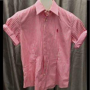 Pink and white striped Ralph Lauren Polo shirt